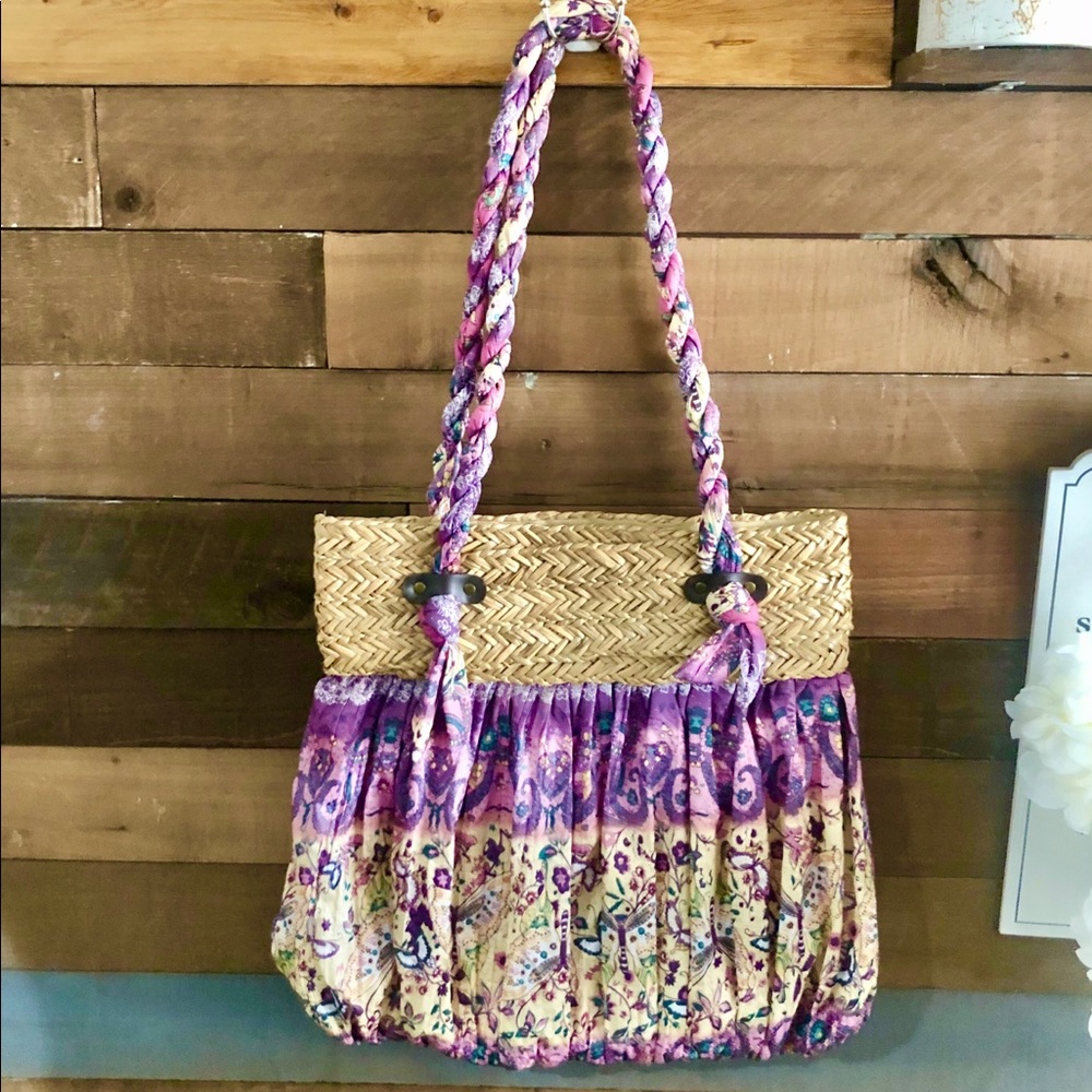 Super Cute Straw & Fabric Cappelli Hobo Bag